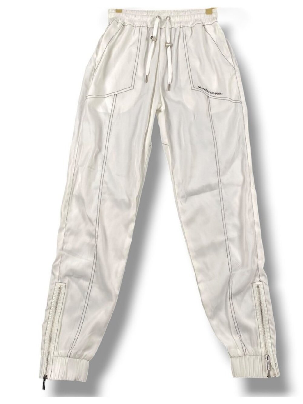 Maniere De Voir White Nylon Contrast Stitch Jogger Pants Urban SZ S or 6 US